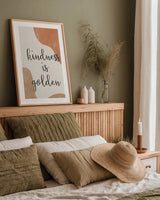 Kindness Warm by Becky Thorns. shown as a paper print in a natural frame. Available as a archival giclee rolled canvas, fine art paper, or poster print. SKU 73692h.