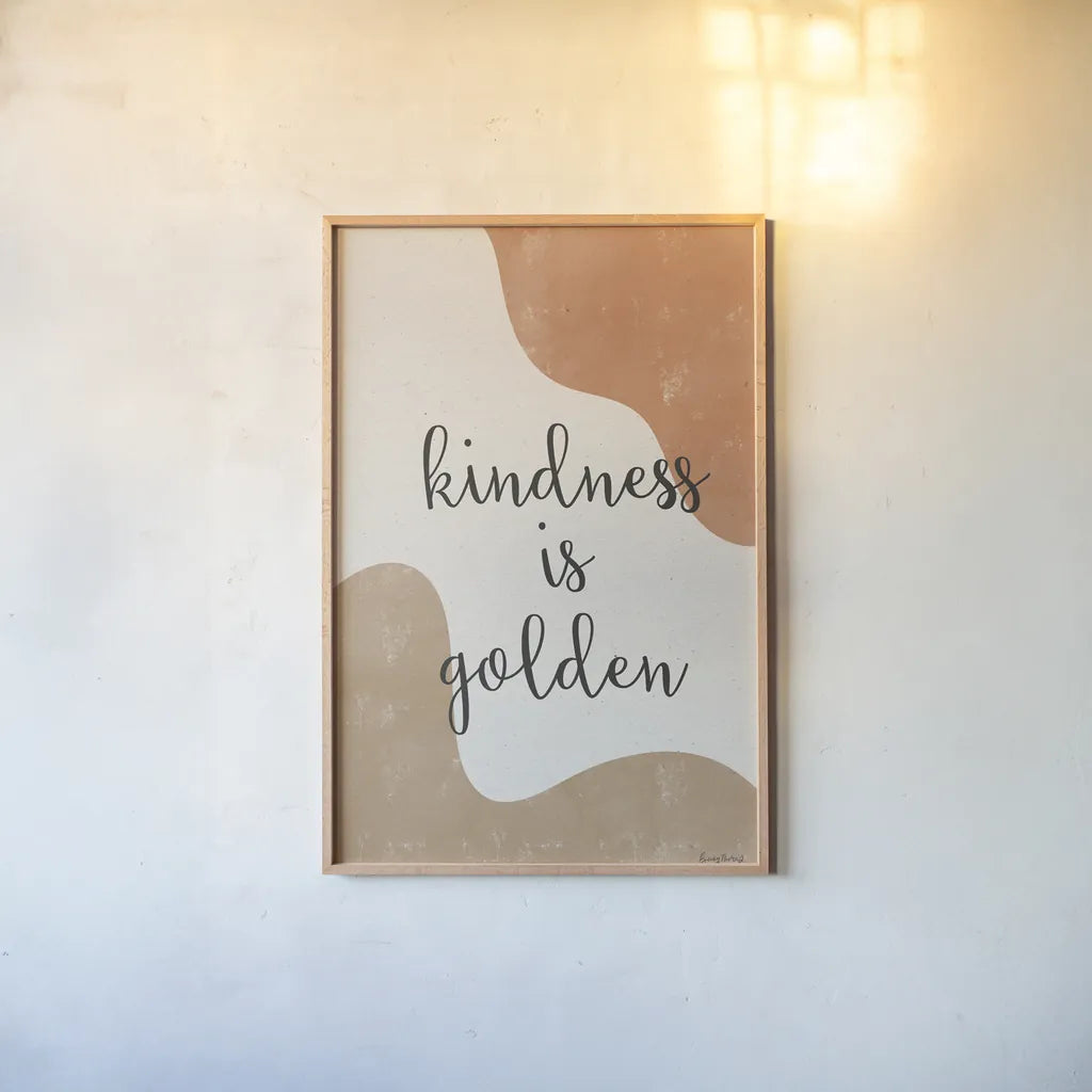 Kindness Warm by Becky Thorns. shown as a paper print in a natural frame. Available as a archival giclee rolled canvas, fine art paper, or poster print. SKU 73692h.