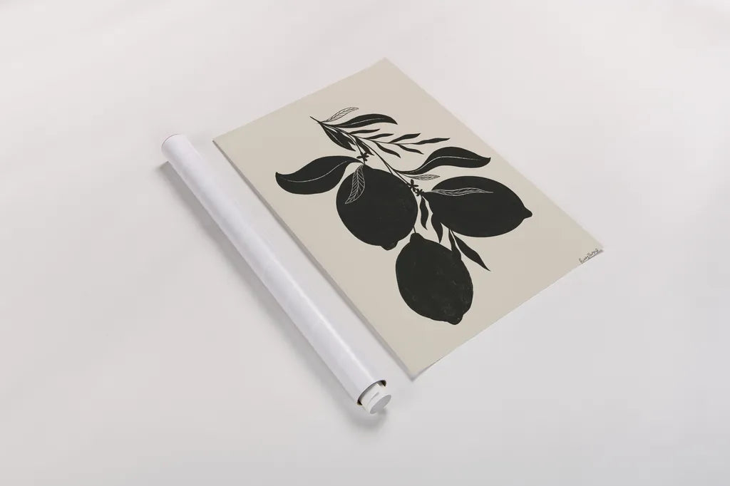 Lemon Silhouette I by Becky Thorns. shown as a rolled paper print. Available as archival giclee rolled canvas, fine art paper, or poster print. SKU 76143h.