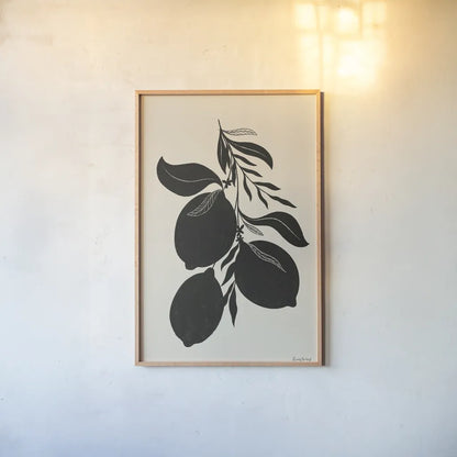 Lemon Silhouette I by Becky Thorns. shown as a paper print in a natural frame. Available as a archival giclee rolled canvas, fine art paper, or poster print. SKU 76143h.