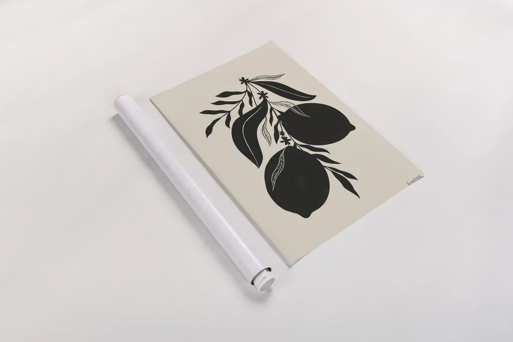 Lemon Silhouette II by Becky Thorns. shown as a rolled paper print. Available as archival giclee rolled canvas, fine art paper, or poster print. SKU 76144h.