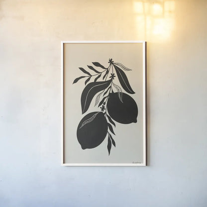 Lemon Silhouette II by Becky Thorns. shown as a paper print in a white frame. Available as a archival giclee rolled canvas, fine art paper, or poster print. SKU 76144h.