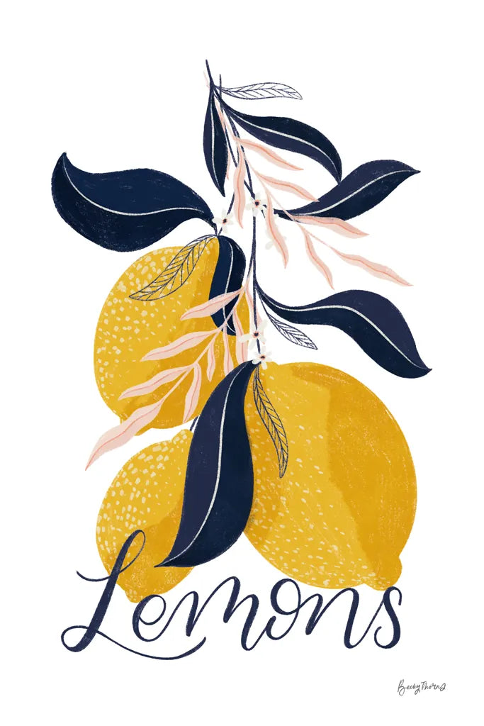 Lemons I by Becky Thorns. SKU 64702h. Archival Giclee Fine art print for wall decor.