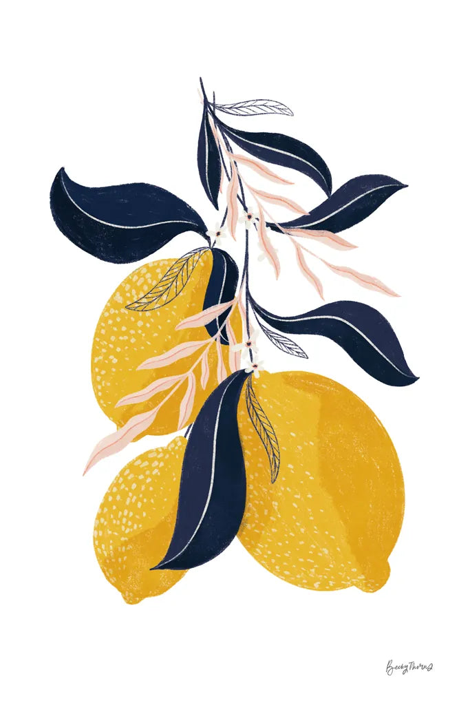 Lemons I No Words by Becky Thorns. SKU 68757h. Archival Giclee Fine art print for wall decor.