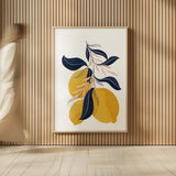 Lemons I No Words by Becky Thorns. shown as over sized large wall art. Available as an archival giclee rolled canvas, fine art paper, or poster print. SKU 68757h.