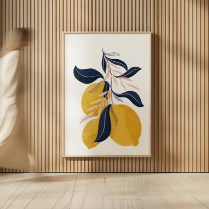 Lemons I No Words by Becky Thorns. shown as over sized large wall art. Available as an archival giclee rolled canvas, fine art paper, or poster print. SKU 68757h.