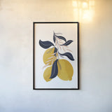Lemons I No Words by Becky Thorns. shown as a paper print in a black flame. Available as a archival giclee rolled canvas, fine art paper, or poster print. SKU 68757h.