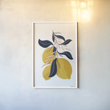 Lemons I No Words by Becky Thorns. shown as a paper print in a white frame. Available as a archival giclee rolled canvas, fine art paper, or poster print. SKU 68757h.