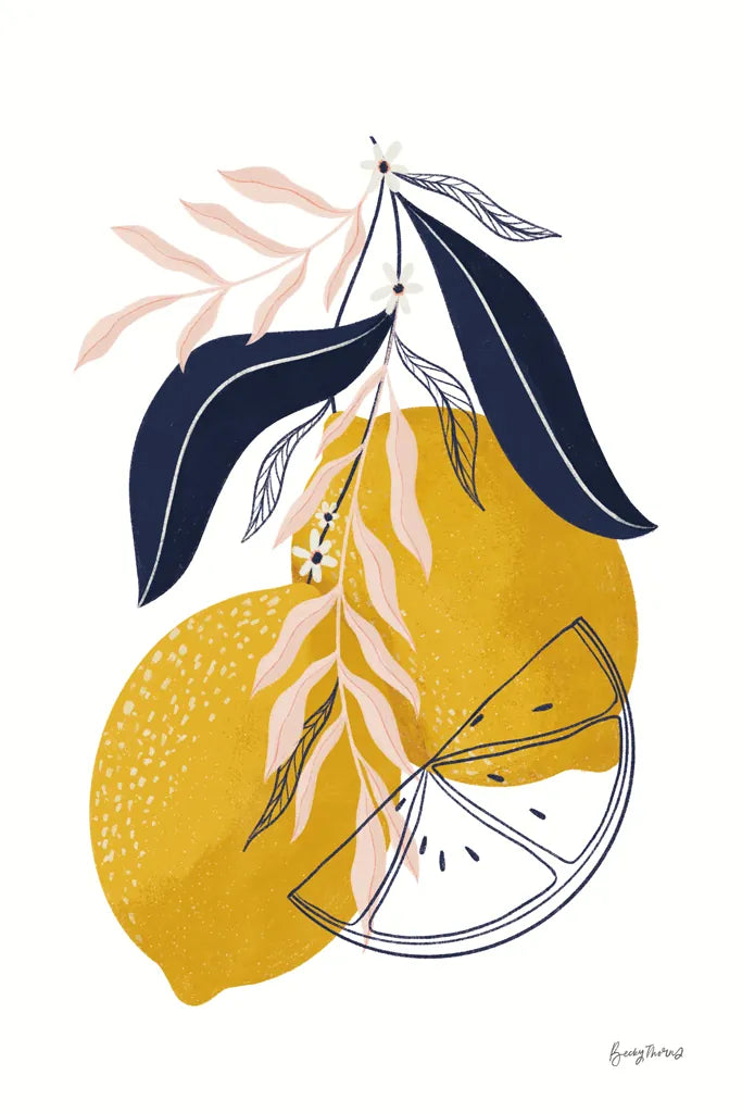 Lemons II by Becky Thorns. SKU 64703h. Archival Giclee Fine art print for wall decor.
