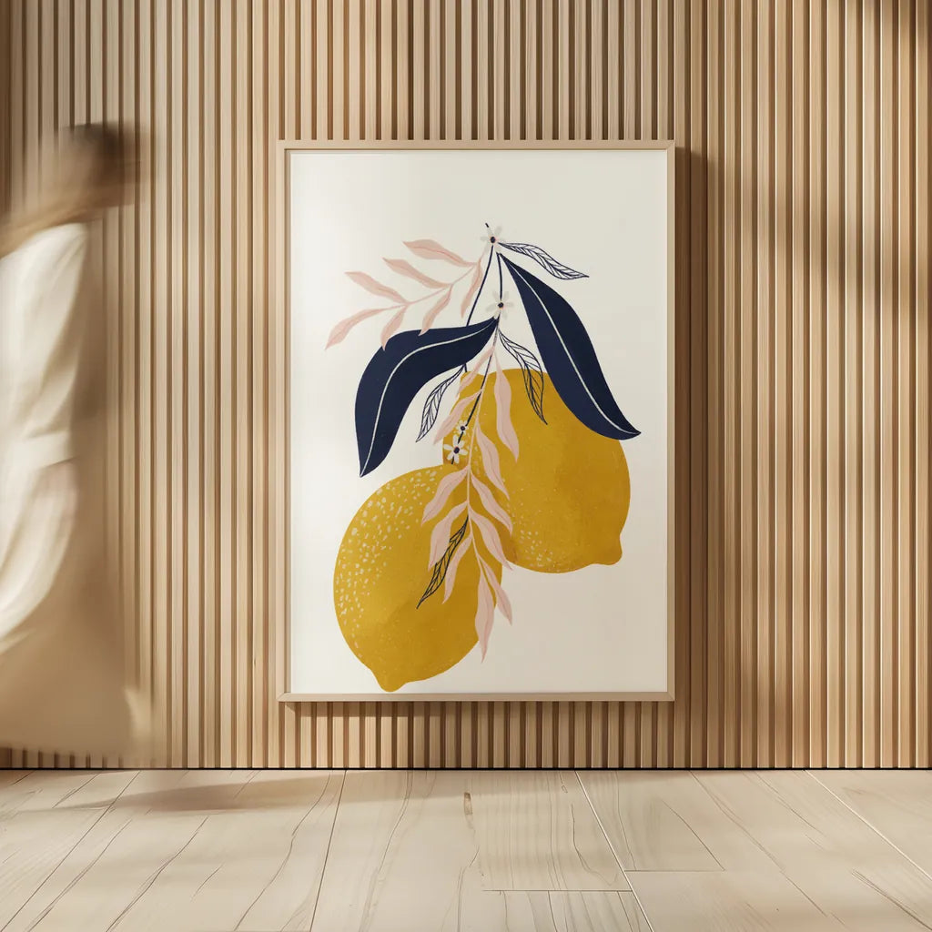 Lemons II No Wedge by Becky Thorns. shown as over sized large wall art. Available as an archival giclee rolled canvas, fine art paper, or poster print. SKU 68758h.