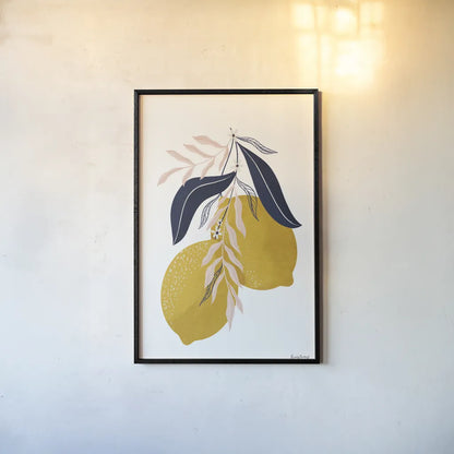 Lemons II No Wedge by Becky Thorns. shown as a paper print in a black flame. Available as a archival giclee rolled canvas, fine art paper, or poster print. SKU 68758h.