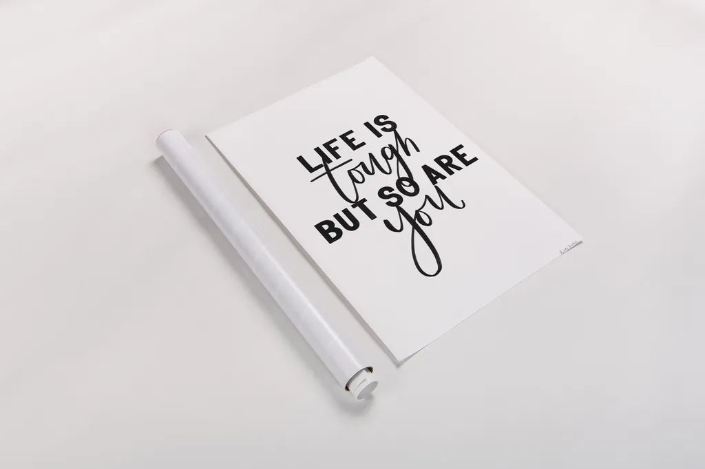 Life is Tough BW by Becky Thorns. shown as a rolled paper print. Available as archival giclee rolled canvas, fine art paper, or poster print. SKU 64207h.