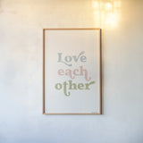 Love Each Other II by Becky Thorns. shown as a paper print in a natural frame. Available as a archival giclee rolled canvas, fine art paper, or poster print. SKU 70981h.