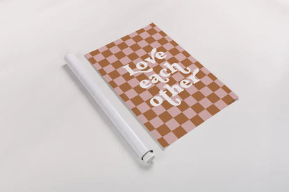 Love Each Other II Checkered by Becky Thorns. shown as a rolled paper print. Available as archival giclee rolled canvas, fine art paper, or poster print. SKU 87459h.