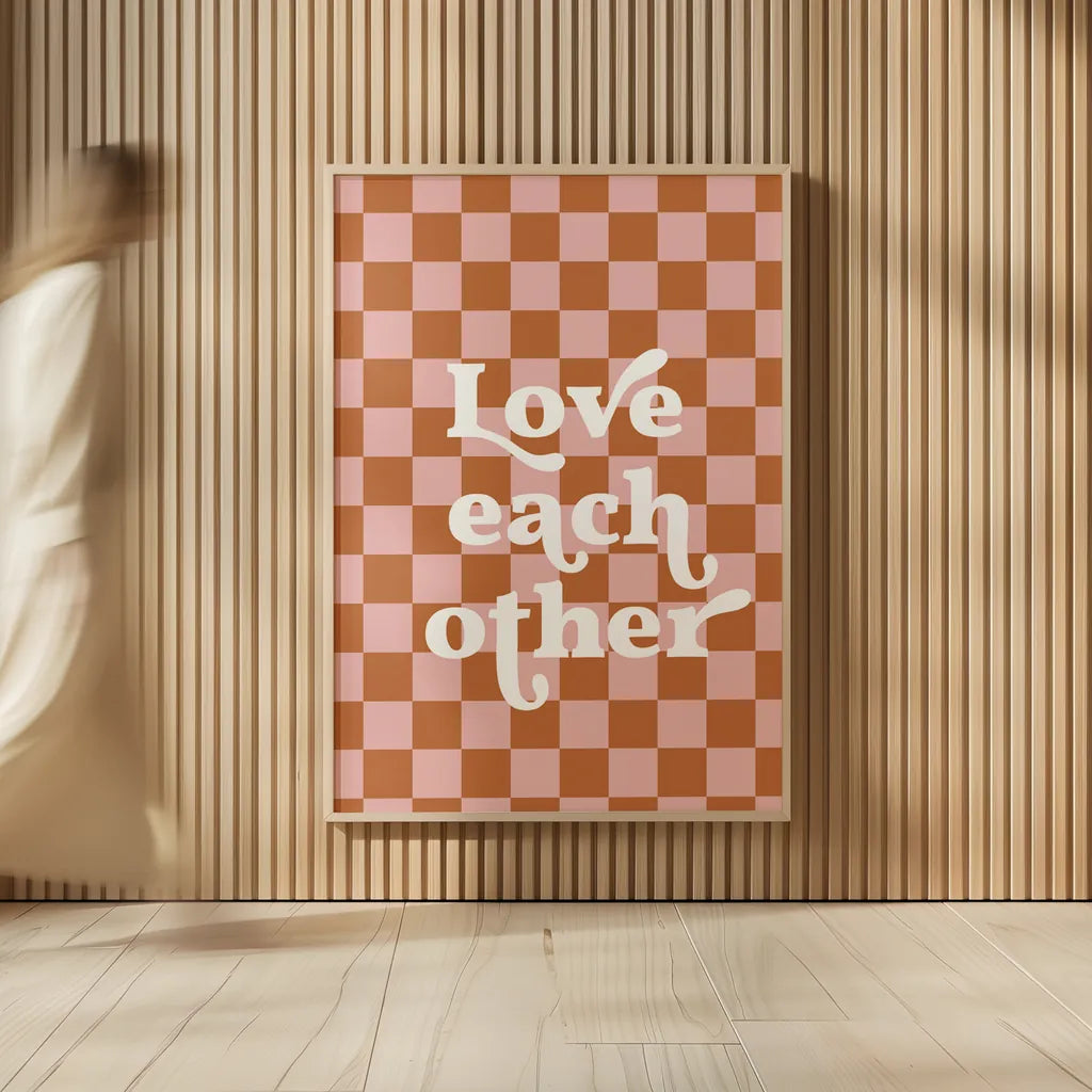 Love Each Other II Checkered by Becky Thorns. shown as over sized large wall art. Available as an archival giclee rolled canvas, fine art paper, or poster print. SKU 87459h.