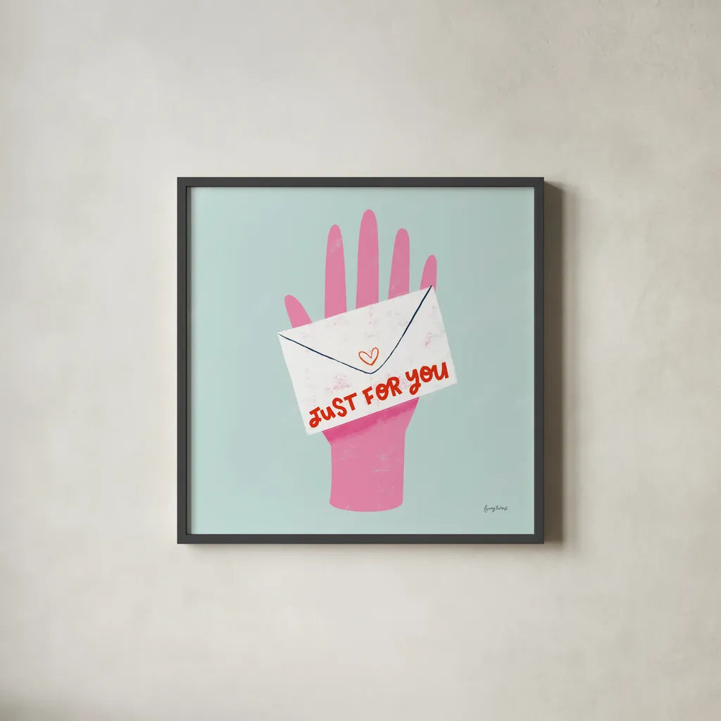 Love Letters I by Becky Thorns. Shown in a sleek black glass frame for a contemporary gallery look. Available as an archival giclee rolled canvas, fine art paper, or poster print. SKU 68906a.