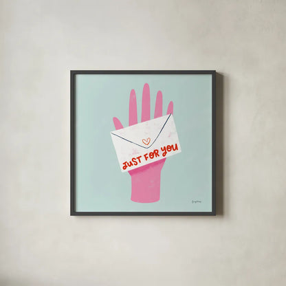 Love Letters I by Becky Thorns. Shown in a sleek black glass frame for a contemporary gallery look. Available as an archival giclee rolled canvas, fine art paper, or poster print. SKU 68906a.