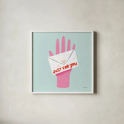 Love Letters I by Becky Thorns. Shown in a crisp white glass frame for a clean and minimalist style. Available as an archival giclee rolled canvas, fine art paper, or poster print. SKU 68906a.