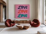 Love Letters III by Becky Thorns. Shown as extra-large giant wall art in a modern living room. Available as an archival giclee rolled canvas, fine art paper, or poster print. SKU 68908a.