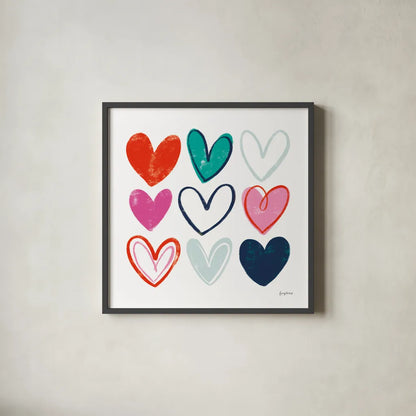 Love Letters VI by Becky Thorns. Shown in a sleek black glass frame for a contemporary gallery look. Available as an archival giclee rolled canvas, fine art paper, or poster print. SKU 68911a.