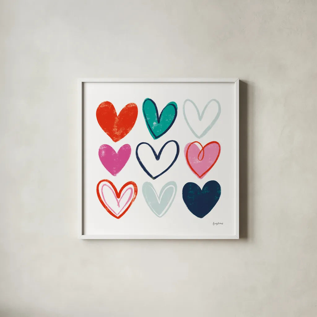 Love Letters VI by Becky Thorns. Shown in a crisp white glass frame for a clean and minimalist style. Available as an archival giclee rolled canvas, fine art paper, or poster print. SKU 68911a.