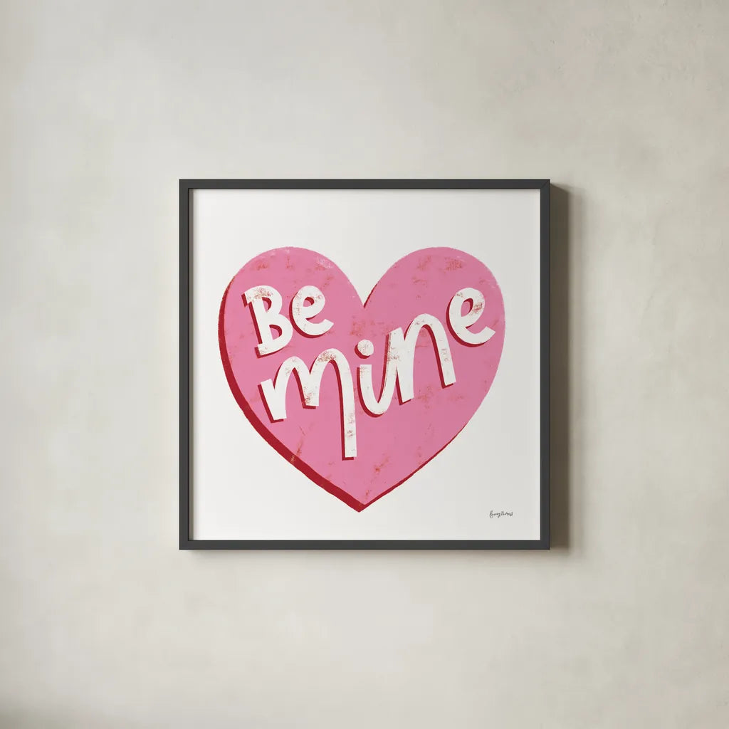 Love Letters VII Red by Becky Thorns. Shown in a sleek black glass frame for a contemporary gallery look. Available as an archival giclee rolled canvas, fine art paper, or poster print. SKU 70516a.