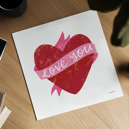 Love Letters VIII Deep Red by Becky Thorns. Shown as a detailed flat fine art print, highlighting archival giclee quality. Available as an archival giclee rolled canvas, fine art paper, or poster print. SKU 70517a.