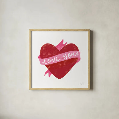 Love Letters VIII Deep Red by Becky Thorns. Shown in a natural wood glass frame for a timeless modern aesthetic. Available as an archival giclee rolled canvas, fine art paper, or poster print. SKU 70517a.