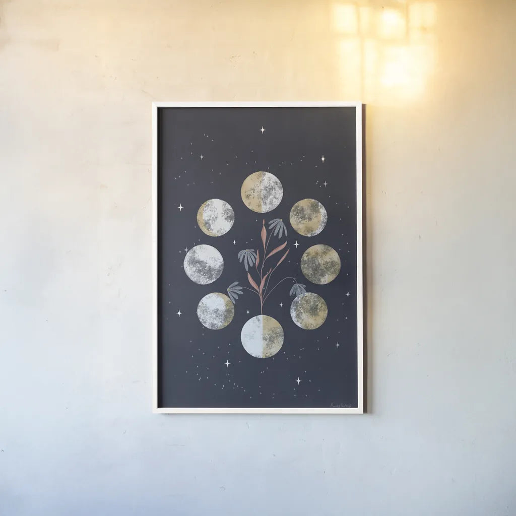 Luna I by Becky Thorns. shown as a paper print in a white frame. Available as a archival giclee rolled canvas, fine art paper, or poster print. SKU 67766h.