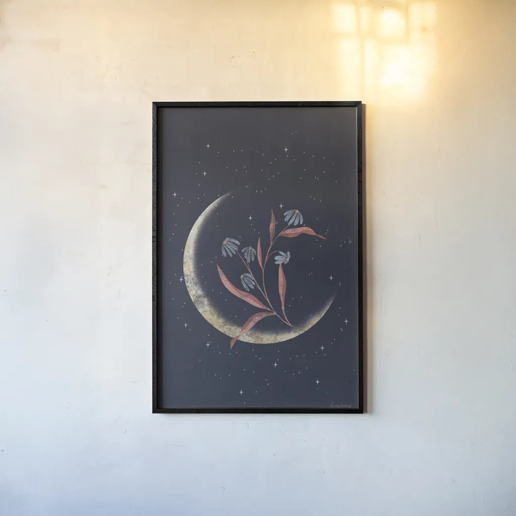 Luna II by Becky Thorns. shown as a paper print in a black flame. Available as a archival giclee rolled canvas, fine art paper, or poster print. SKU 67767h.