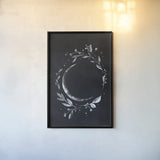 Lunar I by Becky Thorns. shown as a paper print in a black flame. Available as a archival giclee rolled canvas, fine art paper, or poster print. SKU 67814h.