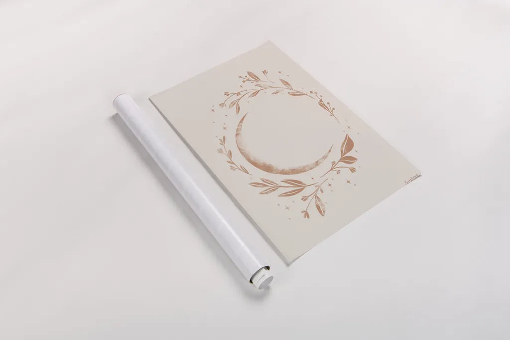 Lunar I Neutral by Becky Thorns. shown as a rolled paper print. Available as archival giclee rolled canvas, fine art paper, or poster print. SKU 75900h.