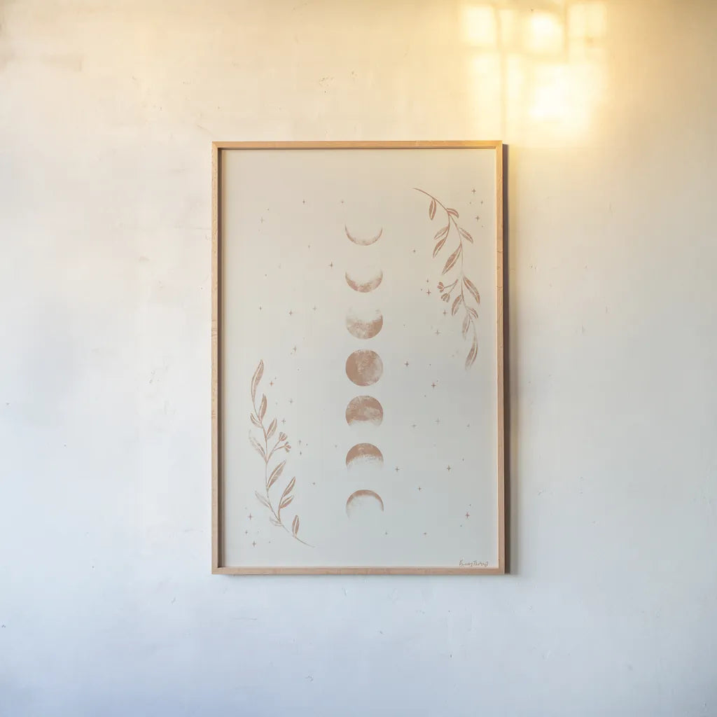 Lunar II Neutral by Becky Thorns. shown as a paper print in a natural frame. Available as a archival giclee rolled canvas, fine art paper, or poster print. SKU 75901h.