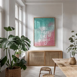 Magical Girl II by Becky Thorns. shown as a print in a natural wood frame in a dining room. Available as a archival giclee rolled canvas, fine art paper, or poster print. SKU 66455h.