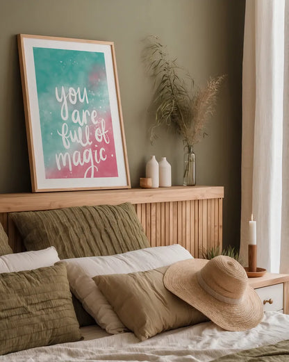 Magical Girl II by Becky Thorns. shown as a paper print in a natural frame. Available as a archival giclee rolled canvas, fine art paper, or poster print. SKU 66455h.