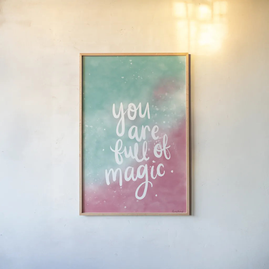 Magical Girl II by Becky Thorns. shown as a paper print in a natural frame. Available as a archival giclee rolled canvas, fine art paper, or poster print. SKU 66455h.