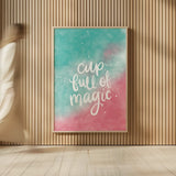 Magical Girl II Cup Full of Magic by Becky Thorns. shown as over sized large wall art. Available as an archival giclee rolled canvas, fine art paper, or poster print. SKU 67758h.