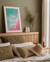 Magical Girl II Cup Full of Magic by Becky Thorns. shown as a paper print in a natural frame. Available as a archival giclee rolled canvas, fine art paper, or poster print. SKU 67758h.