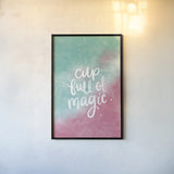 Magical Girl II Cup Full of Magic by Becky Thorns. shown as a paper print in a black flame. Available as a archival giclee rolled canvas, fine art paper, or poster print. SKU 67758h.