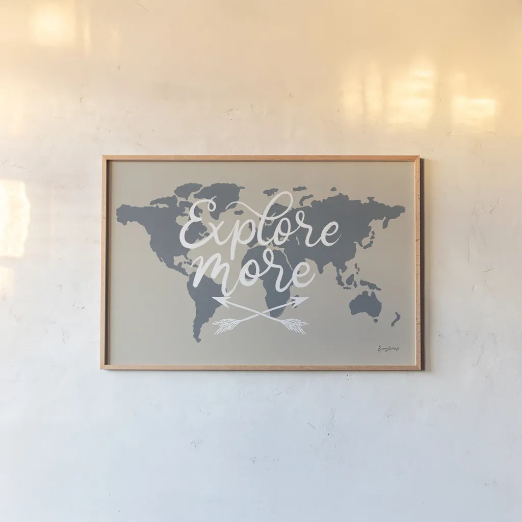 Mapped Out II by Becky Thorns. shown as a paper print in a natural frame. Available as a archival giclee rolled canvas, fine art paper, or poster print. SKU 68326i.