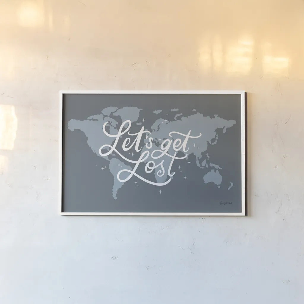 Mapped Out III by Becky Thorns. shown as a paper print in a white frame. Available as a archival giclee rolled canvas, fine art paper, or poster print. SKU 68327i.