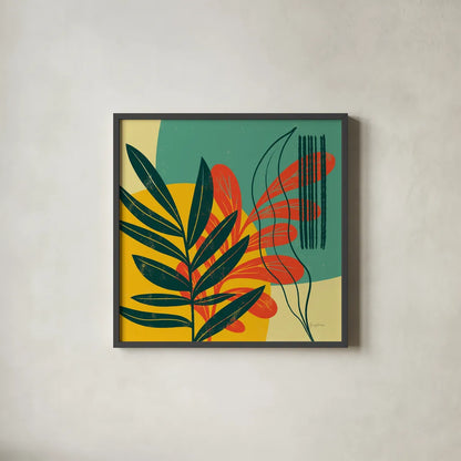 Mid Century Modern I by Becky Thorns. Shown in a sleek black glass frame for a contemporary gallery look. Available as an archival giclee rolled canvas, fine art paper, or poster print. SKU 64668a.