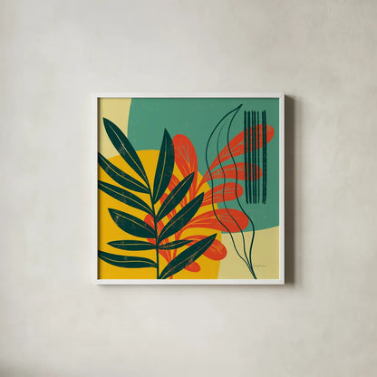 Mid Century Modern I by Becky Thorns. Shown in a crisp white glass frame for a clean and minimalist style. Available as an archival giclee rolled canvas, fine art paper, or poster print. SKU 64668a.