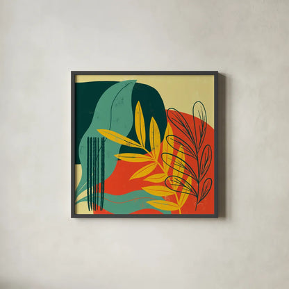 Mid Century Modern II by Becky Thorns. Shown in a sleek black glass frame for a contemporary gallery look. Available as an archival giclee rolled canvas, fine art paper, or poster print. SKU 64669a.