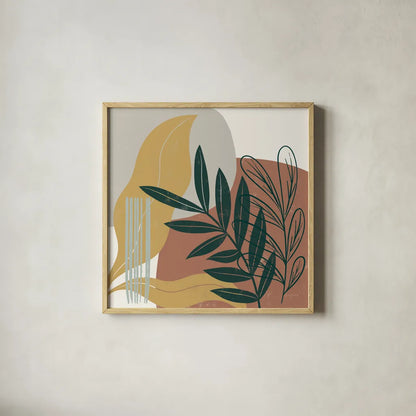 Mid Century Modern II Light by Becky Thorns. Shown in a natural wood glass frame for a timeless modern aesthetic. Available as an archival giclee rolled canvas, fine art paper, or poster print. SKU 69582a.