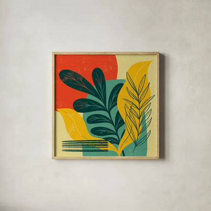 Mid Century Modern III by Becky Thorns. Shown in a natural wood glass frame for a timeless modern aesthetic. Available as an archival giclee rolled canvas, fine art paper, or poster print. SKU 64670a.