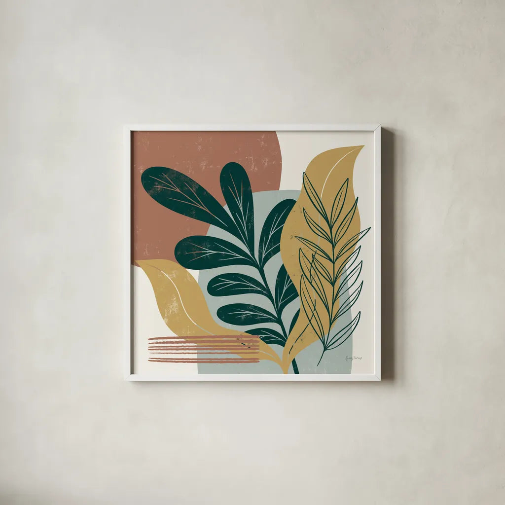 Mid Century Modern III Light by Becky Thorns. Shown in a crisp white glass frame for a clean and minimalist style. Available as an archival giclee rolled canvas, fine art paper, or poster print. SKU 69583a.