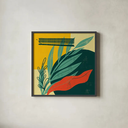 Mid Century Modern IV by Becky Thorns. Shown in a sleek black glass frame for a contemporary gallery look. Available as an archival giclee rolled canvas, fine art paper, or poster print. SKU 64671a.