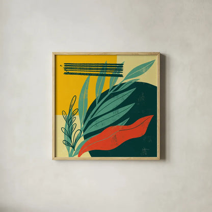 Mid Century Modern IV by Becky Thorns. Shown in a natural wood glass frame for a timeless modern aesthetic. Available as an archival giclee rolled canvas, fine art paper, or poster print. SKU 64671a.