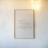 Mod Glam Good Energy I by Becky Thorns. shown as a paper print in a natural frame. Available as a archival giclee rolled canvas, fine art paper, or poster print. SKU 66716h.